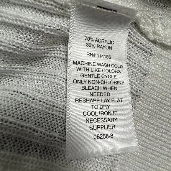 Liz Claiborne Cardigan‎ Sweater Women M White Ribbed Knit Open Front Pockets NWT - Picture 7 of 10